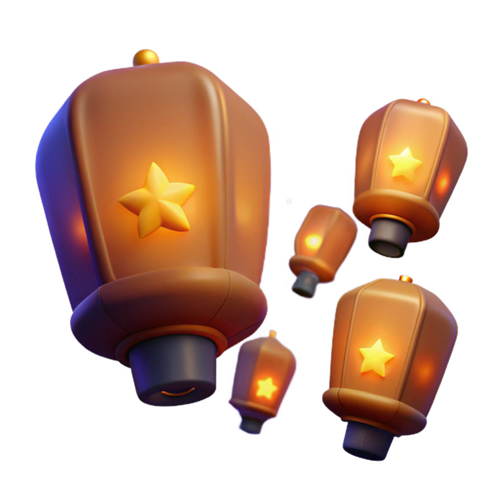 serene artistic dramatic artistic 3D Render Floating Lanterns Illustration premium high resolution png