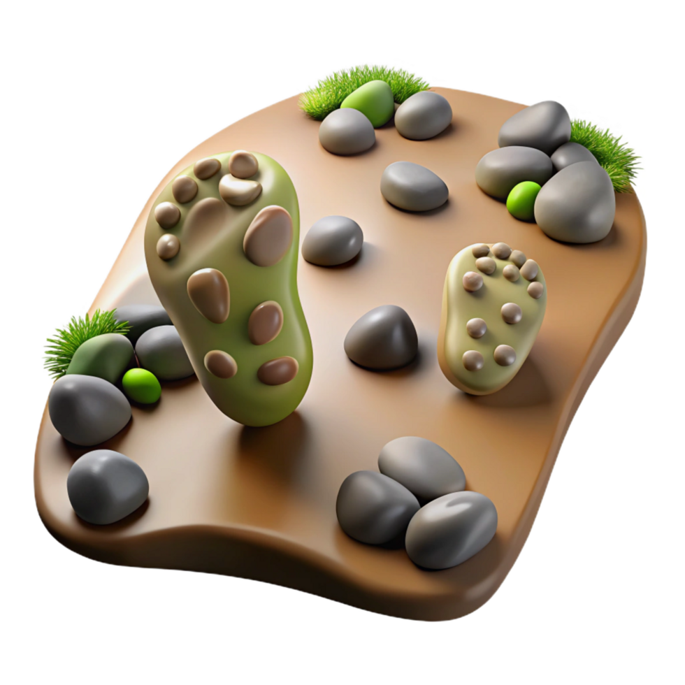 serene creative wonderful classic 3D Render Footprints on Stone Path Illustration detailed high resolution png