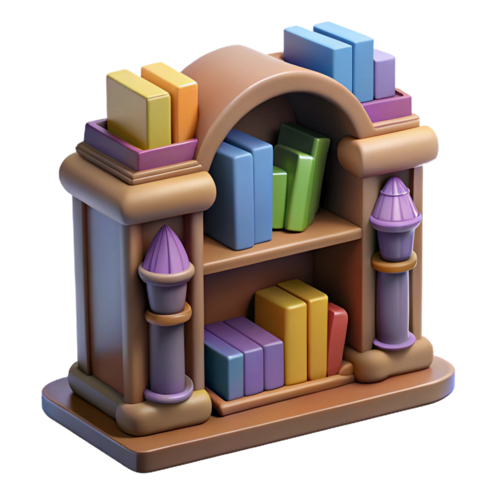 magnificent artistic dramatic vintage Cartoon Bookcase 3D Render high quality detailed png