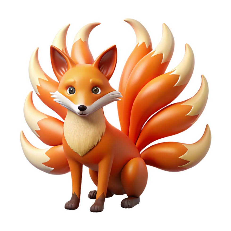 impressive traditional stunning creative Cute Nine Tailed Fox 3D Render exclusive original png