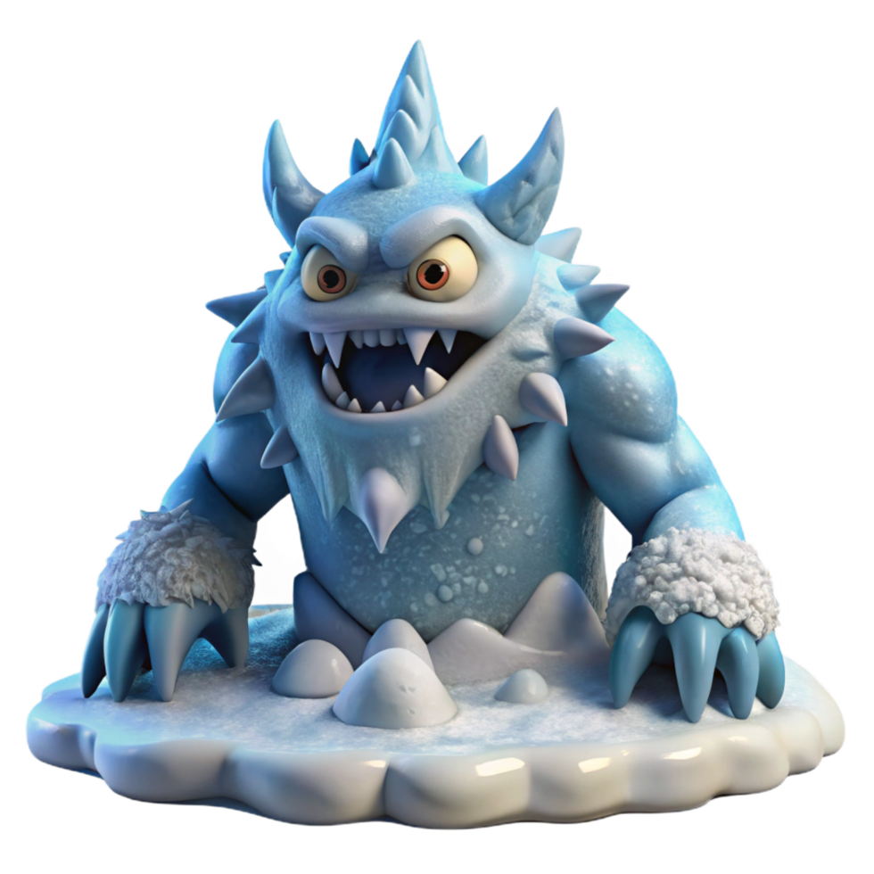dramatic creative serene minimalist Ferocious Ice Monster 3D Render 4K detailed png