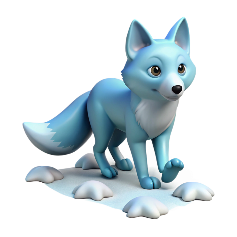 stunning modern vibrant contemporary Adorable 3D Render of a Blue Fox in Winter exclusive original png