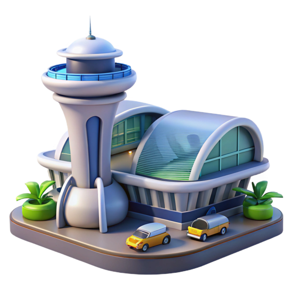 dramatic classic dramatic modern Futuristic Airport Terminal 3D Illustration detailed original png