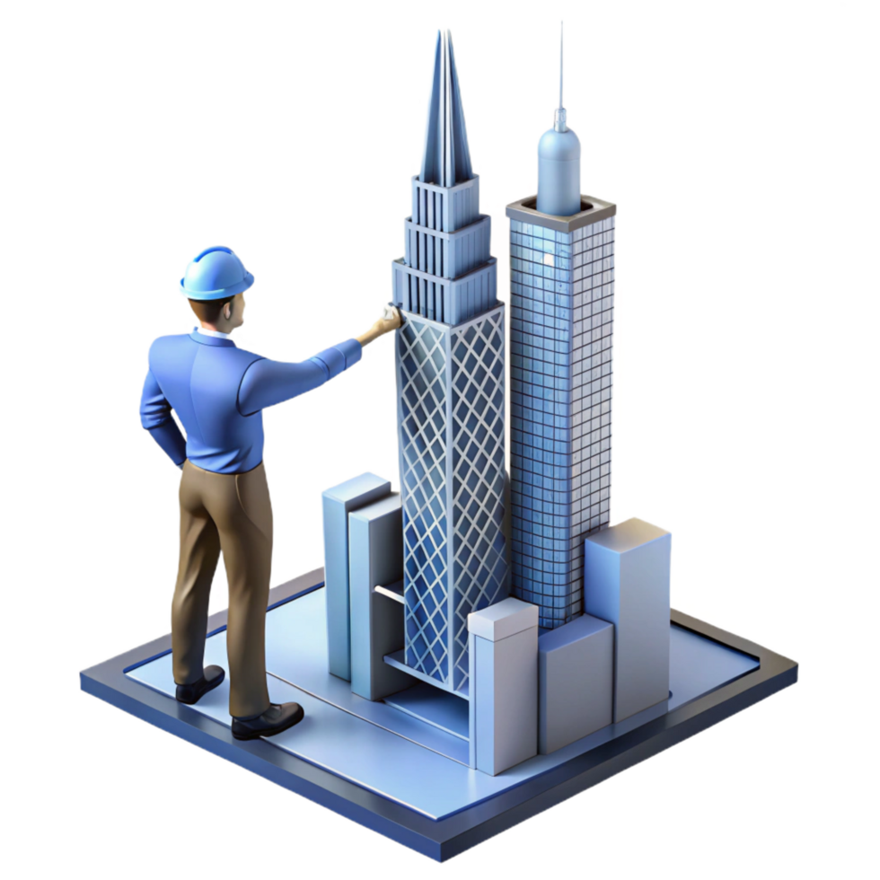 beautiful abstract elegant minimalist 3D Illustration Architect Designing Skyscrapers authentic genuine png