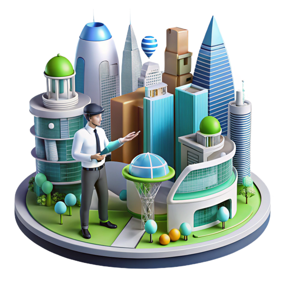 extraordinary abstract stunning abstract 3D Cityscape Illustration Futuristic Urban Design detailed high quality png