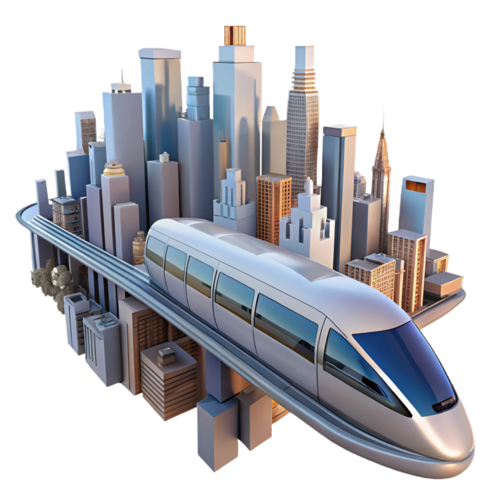 impressive abstract stunning creative Futuristic City Monorail 3D Render detailed exclusive png