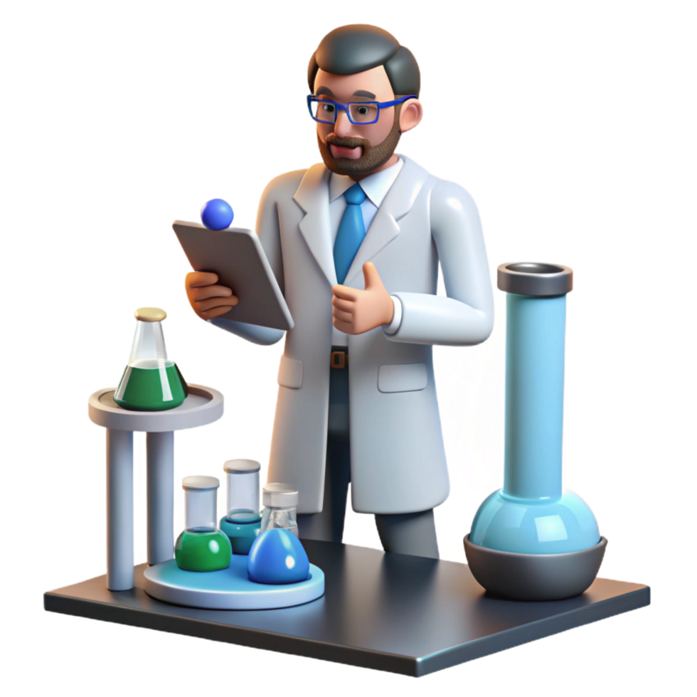 dramatic vintage 3D Cartoon Scientist Lab Illustration professional png