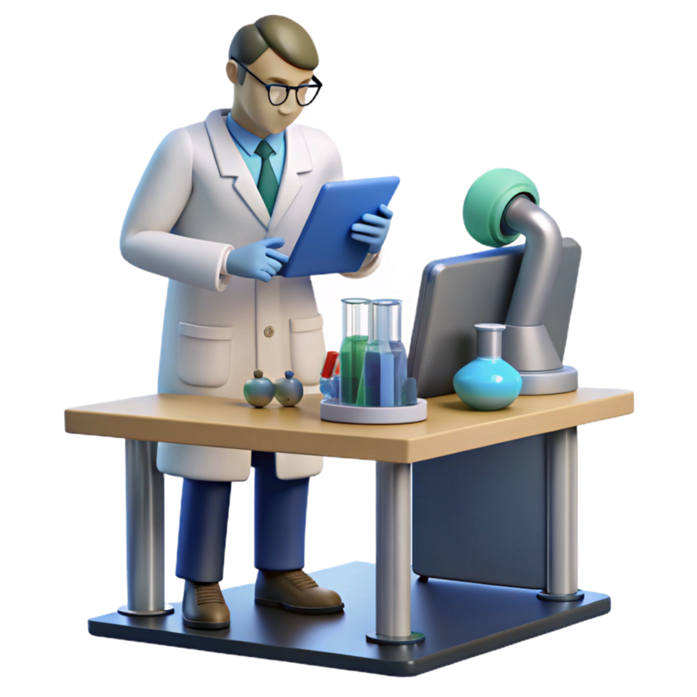 serene artistic 3D Illustration Scientist Lab Research genuine png
