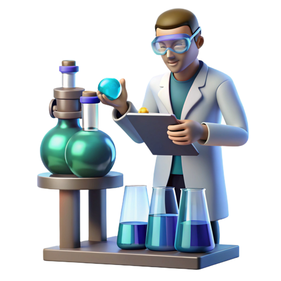 stunning vintage 3D Illustration Scientist Lab Research authentic png