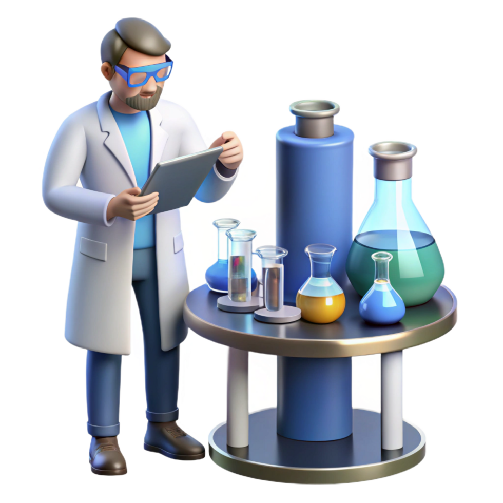 dramatic vintage Scientist 3D Render, Lab Equipment Illustration 4K png