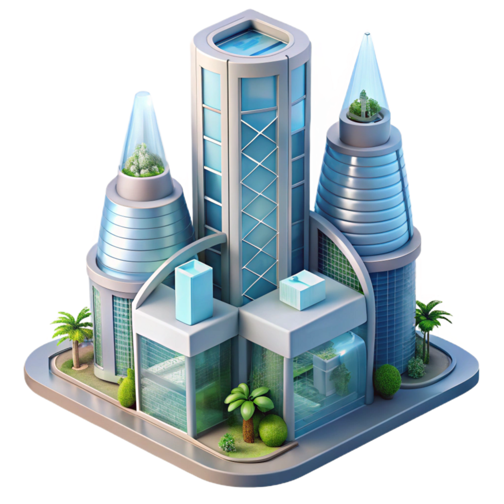 wonderful rustic serene rustic Futuristic City Building 3D Model detailed high quality png