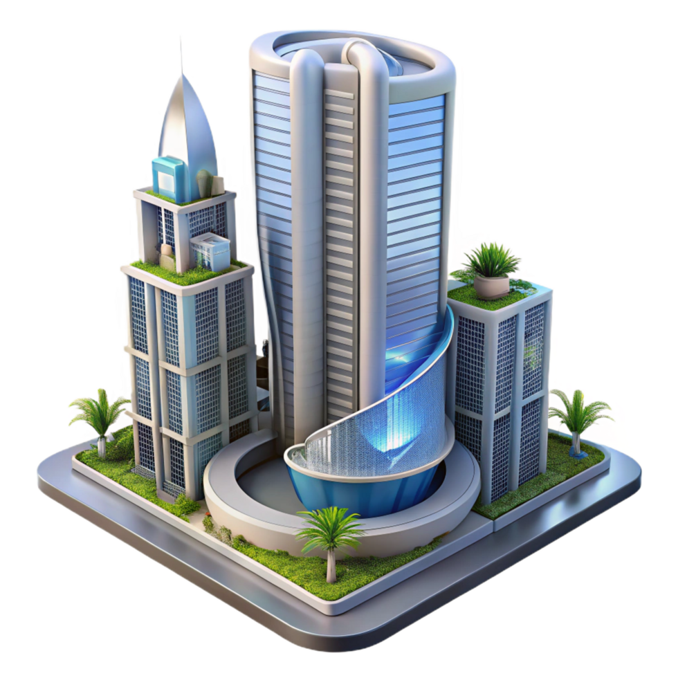beautiful minimalist elegant vintage Futuristic City Building 3D Render high resolution exclusive png