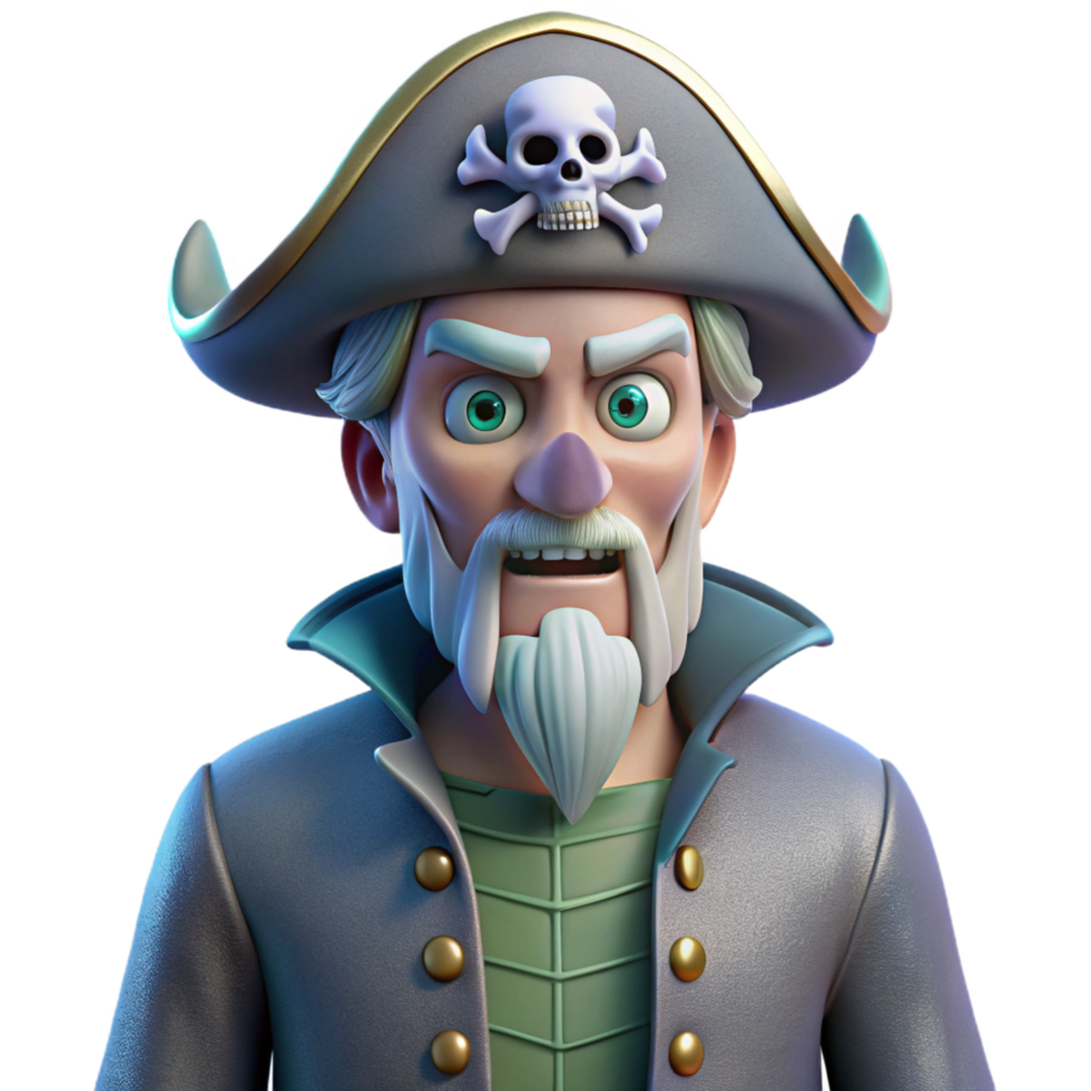 stunning traditional magnificent vintage 3D Cartoon Pirate Captain Illustration genuine authentic png
