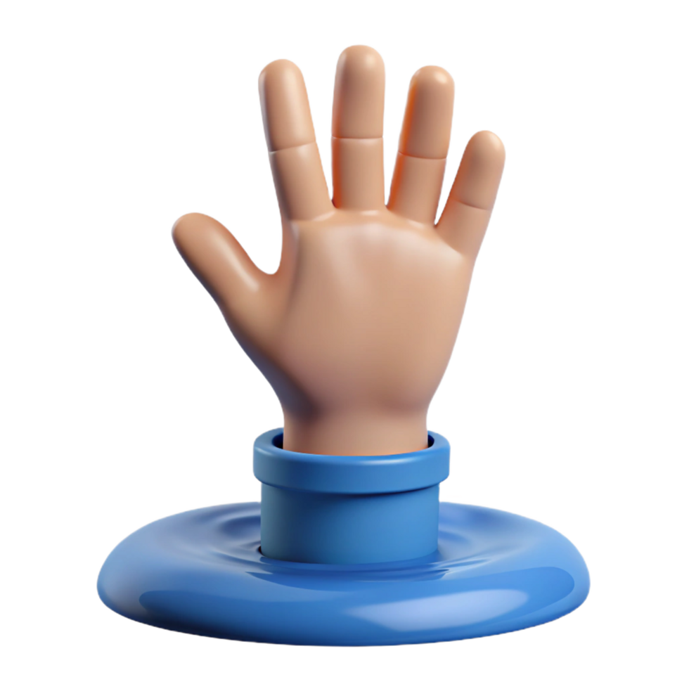 dramatic contemporary Cartoon Hand Reaching Up 3D Render high resolution png
