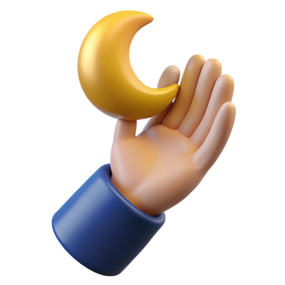 dramatic creative 3D Cartoon Hand Holding Crescent Moon high resolution png