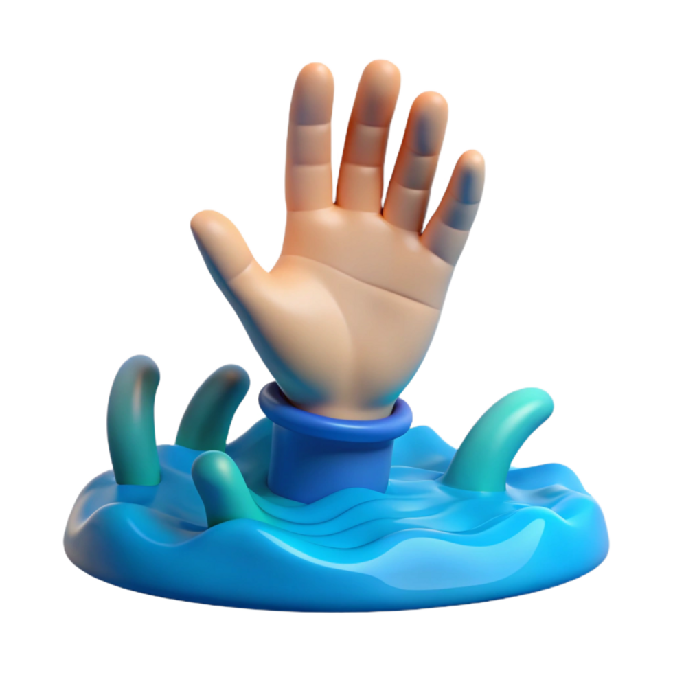 dramatic artistic 3D Cartoon Hand Drowning in Water Illustration high resolution png