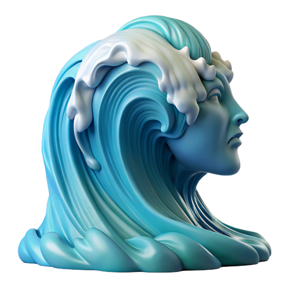 impressive rustic Ocean Wave Bust 3D Render premium png