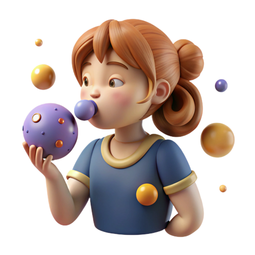 impressive modern impressive creative 3D Render Girl Blowing Bubbles genuine detailed png