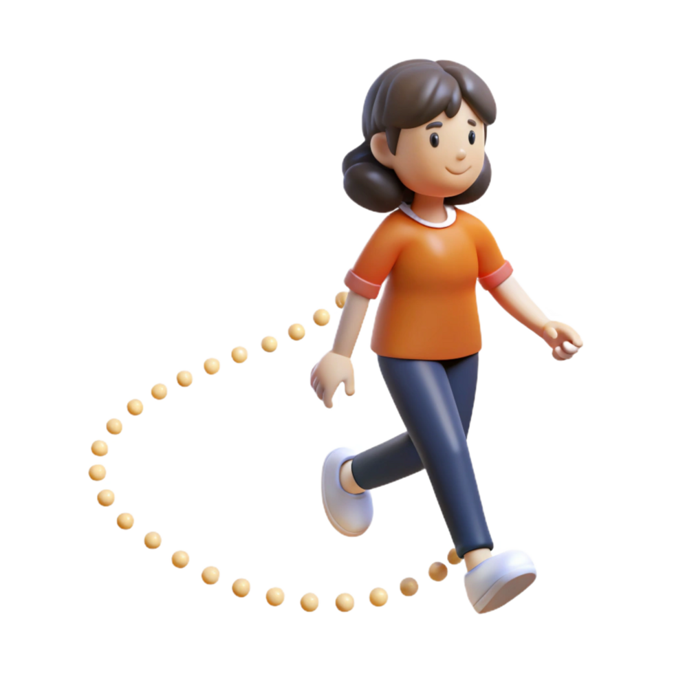 beautiful classic 3D Cartoon Girl Walking Animation premium png