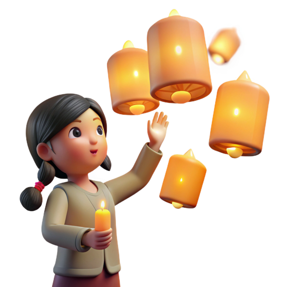 wonderful abstract 3D Illustration Girl and Lanterns exclusive png