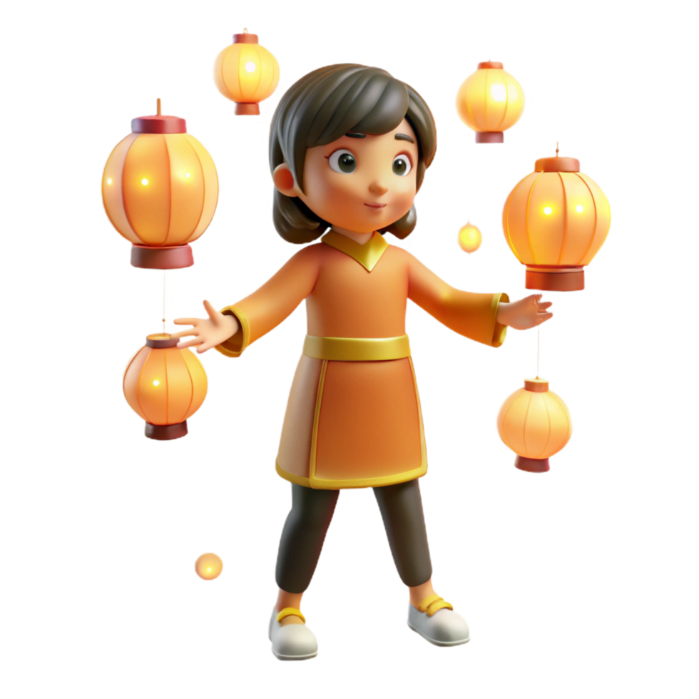 magnificent abstract 3D Render Girl Lantern Festival Illustration original png
