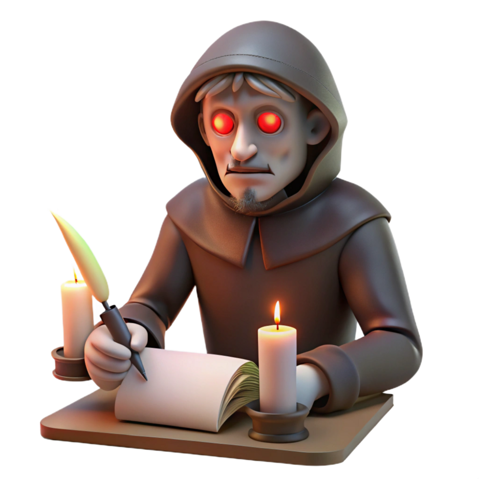 vibrant classic 3D Monk Writing by Candlelight Illustration high resolution png