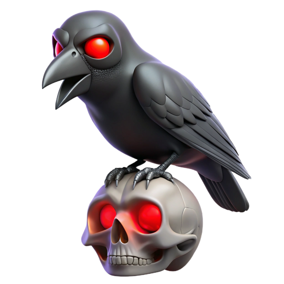 stunning abstract 3D Render Raven on Skull high quality png
