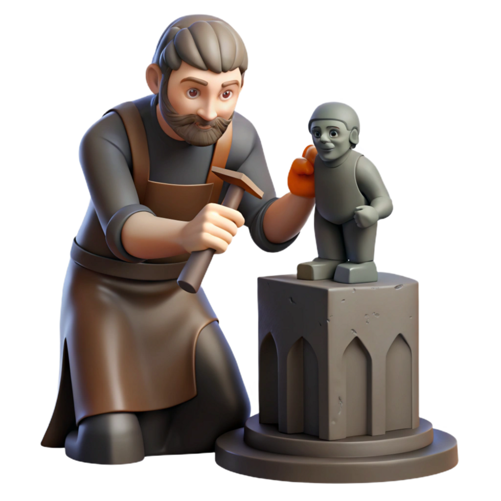 beautiful minimalist serene classic 3D Illustration Sculptor at Work 4K high resolution png
