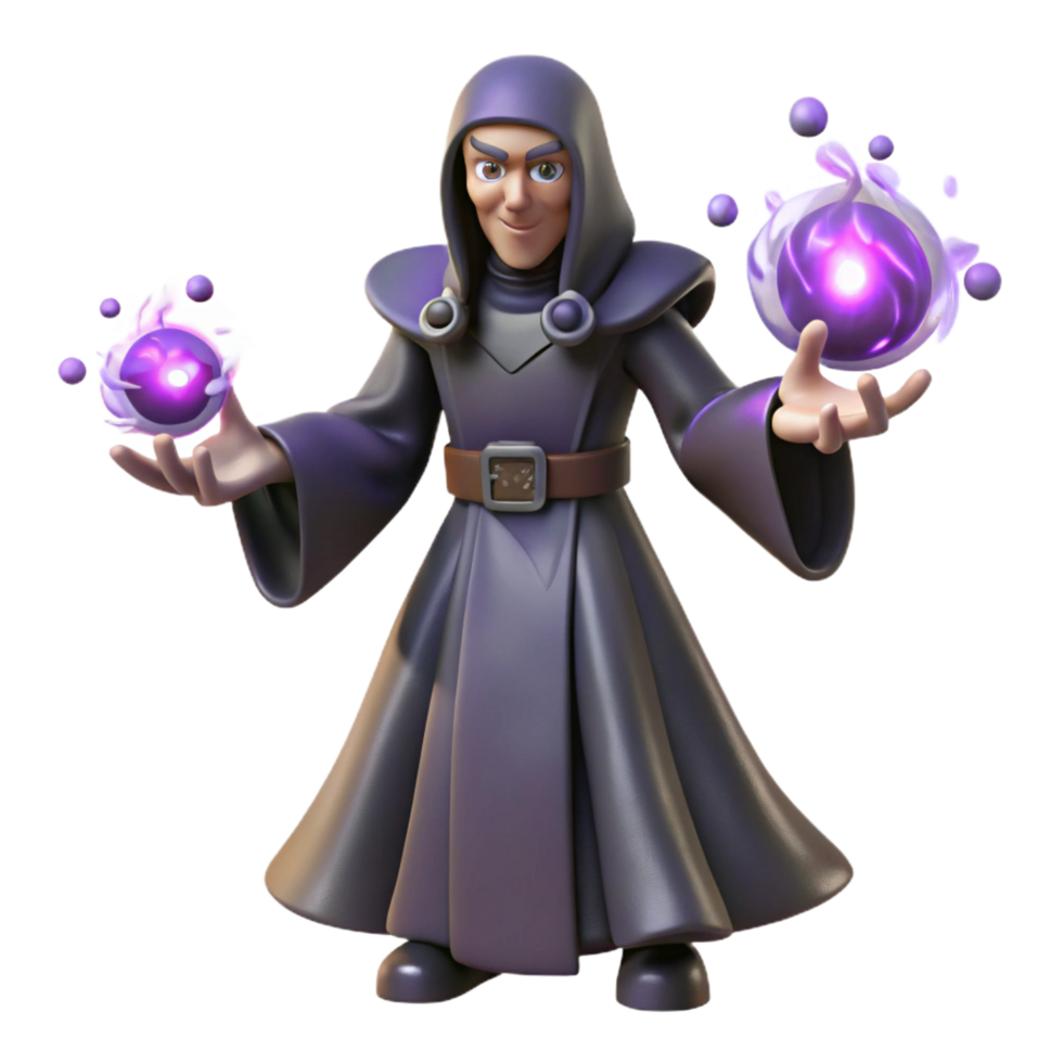 beautiful rustic 3D Cartoon Wizard with Magic Spheres 4K png