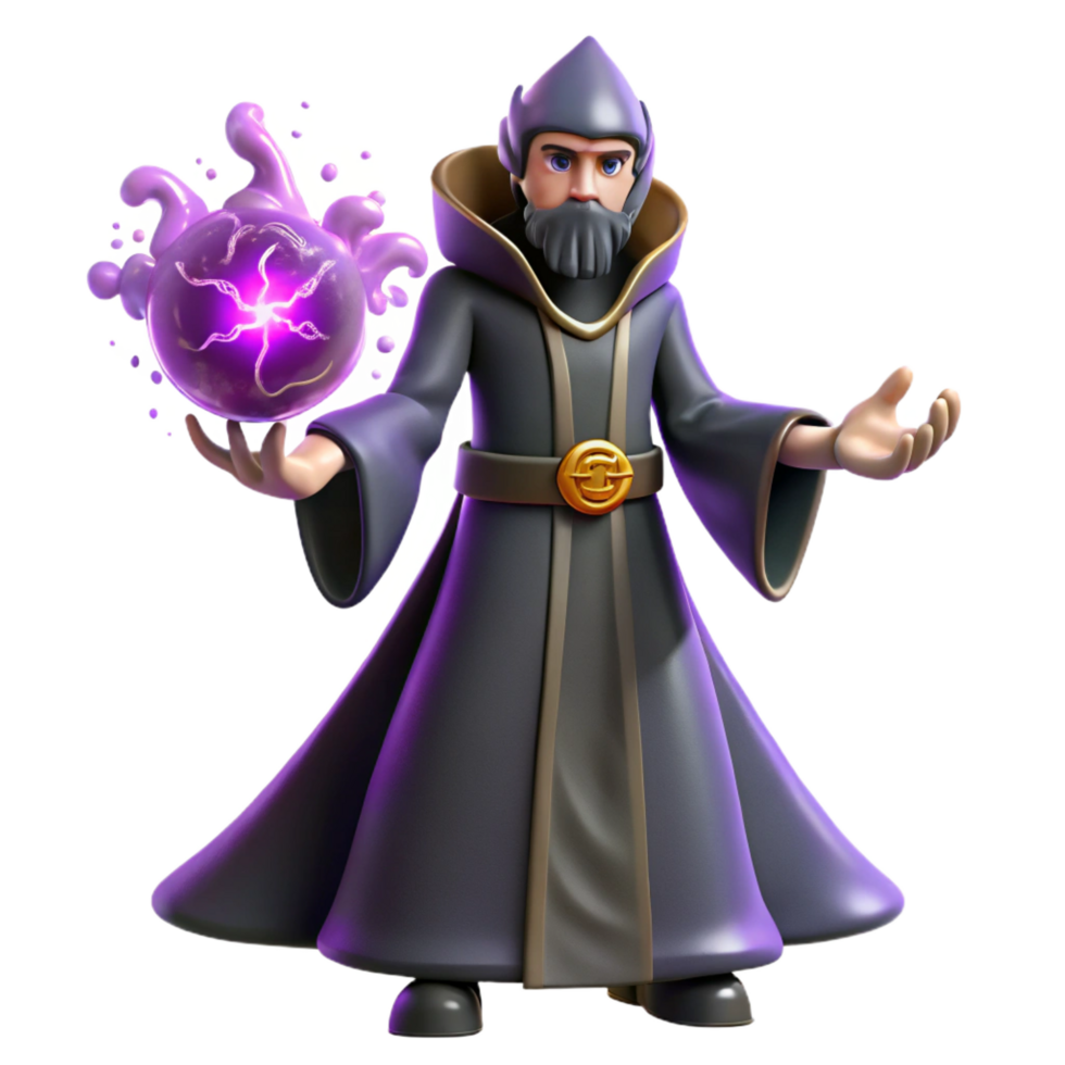 elegant rustic serene traditional 3D Render Wizard with Magic Orb authentic high quality png