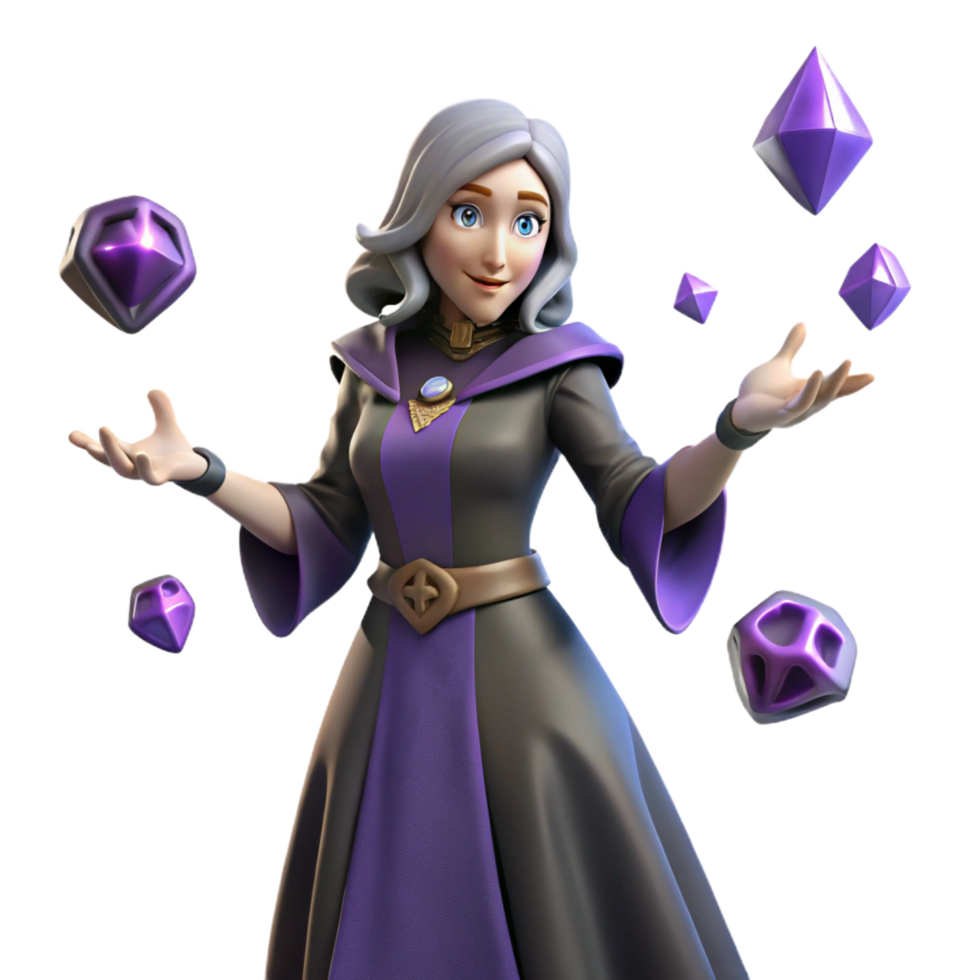 elegant traditional 3D Render of Female Mage with Crystals genuine png
