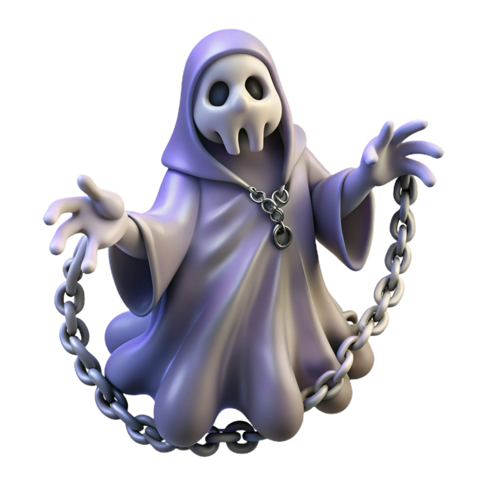 extraordinary creative Chained Cartoon Ghost 3D Render high quality png