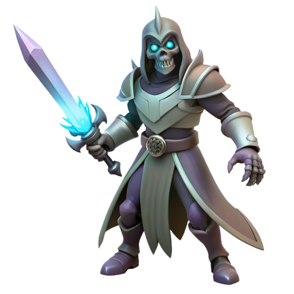 magnificent minimalist 3D Illustration Fantasy Skeleton Knight premium png