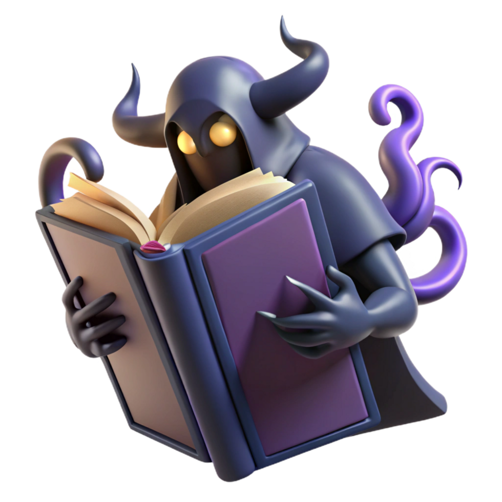 beautiful vintage dramatic creative 3D Render Demon Reading Book Illustration high quality high quality png