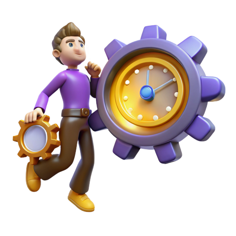 wonderful contemporary elegant rustic 3D Cartoon Man with Clock Gears 4K genuine png