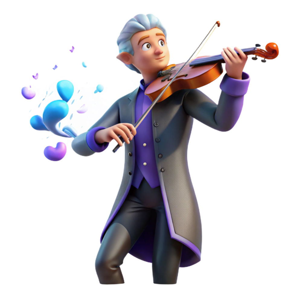 vibrant traditional 3D Illustration Violinist Magical Music original png