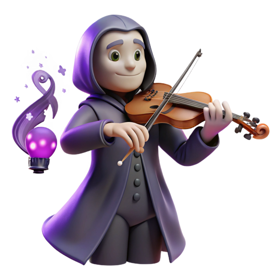 stunning contemporary 3D Render Cartoon Magician Playing Violin professional png