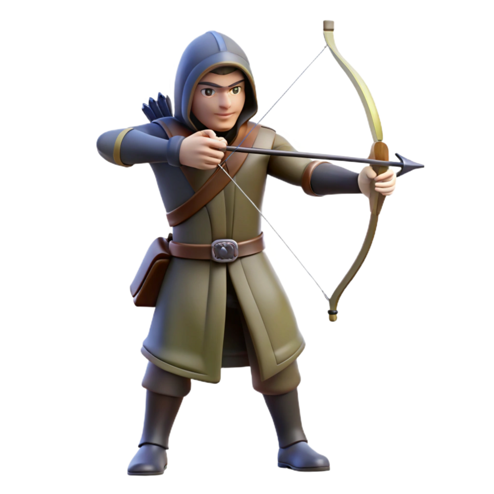 vibrant modern vibrant abstract 3D Archer Illustration Medieval Bow and Arrow premium detailed png