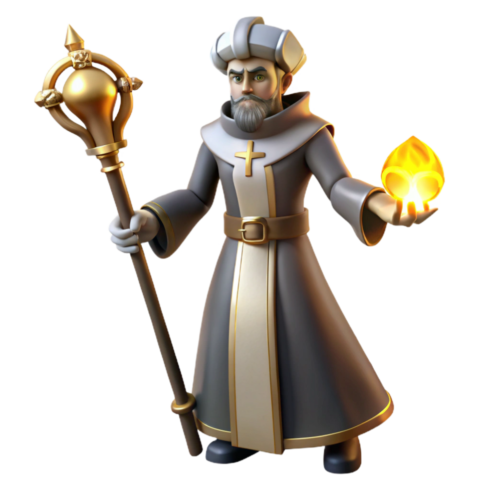 serene classic 3D Render of a Medieval Wizard original png