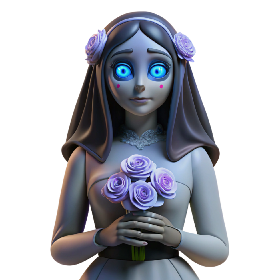 dramatic rustic dramatic creative 3D Render Bride Doll with Roses original professional png