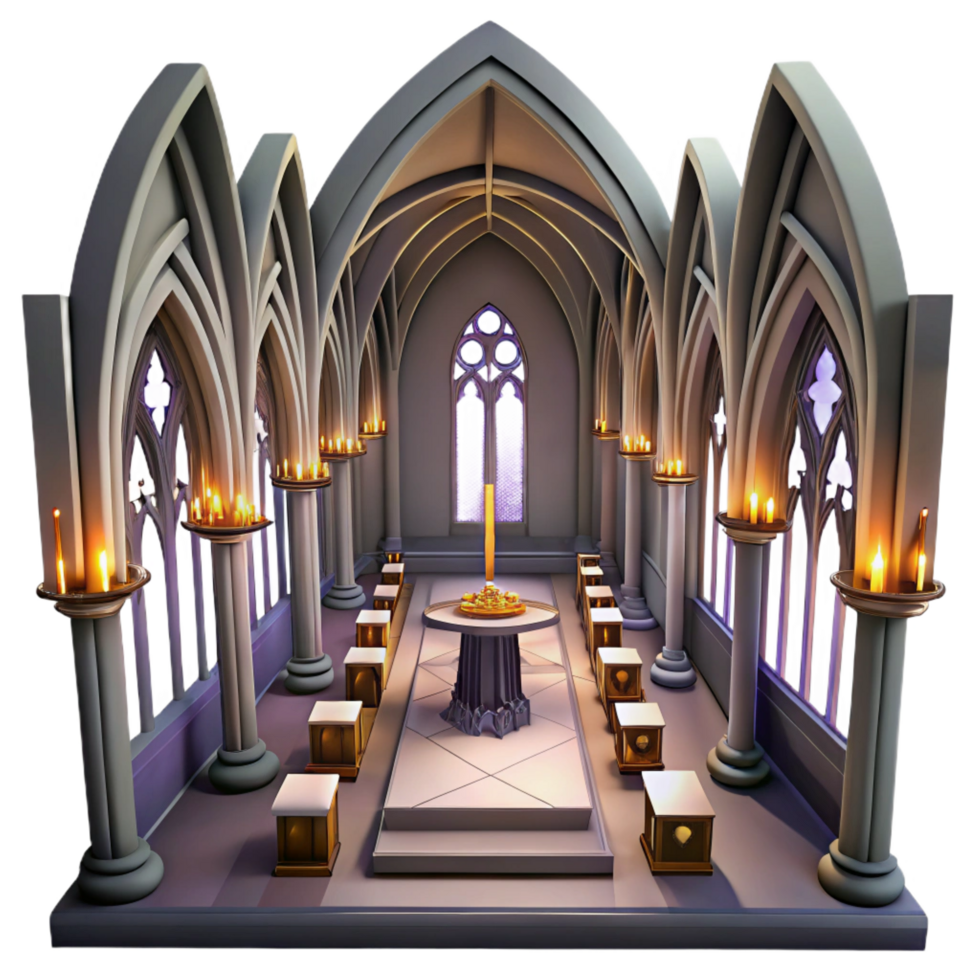 vibrant minimalist Gothic Chapel 3D Render premium png