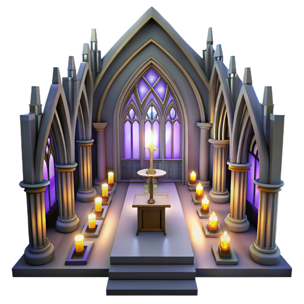 vibrant minimalist Gothic Chapel 3D Render original png