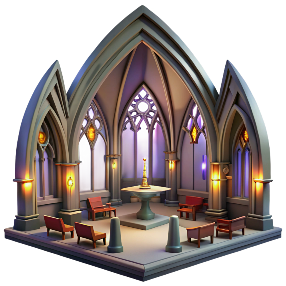 stunning modern Gothic Style 3D Render Hall Illustration 4K png