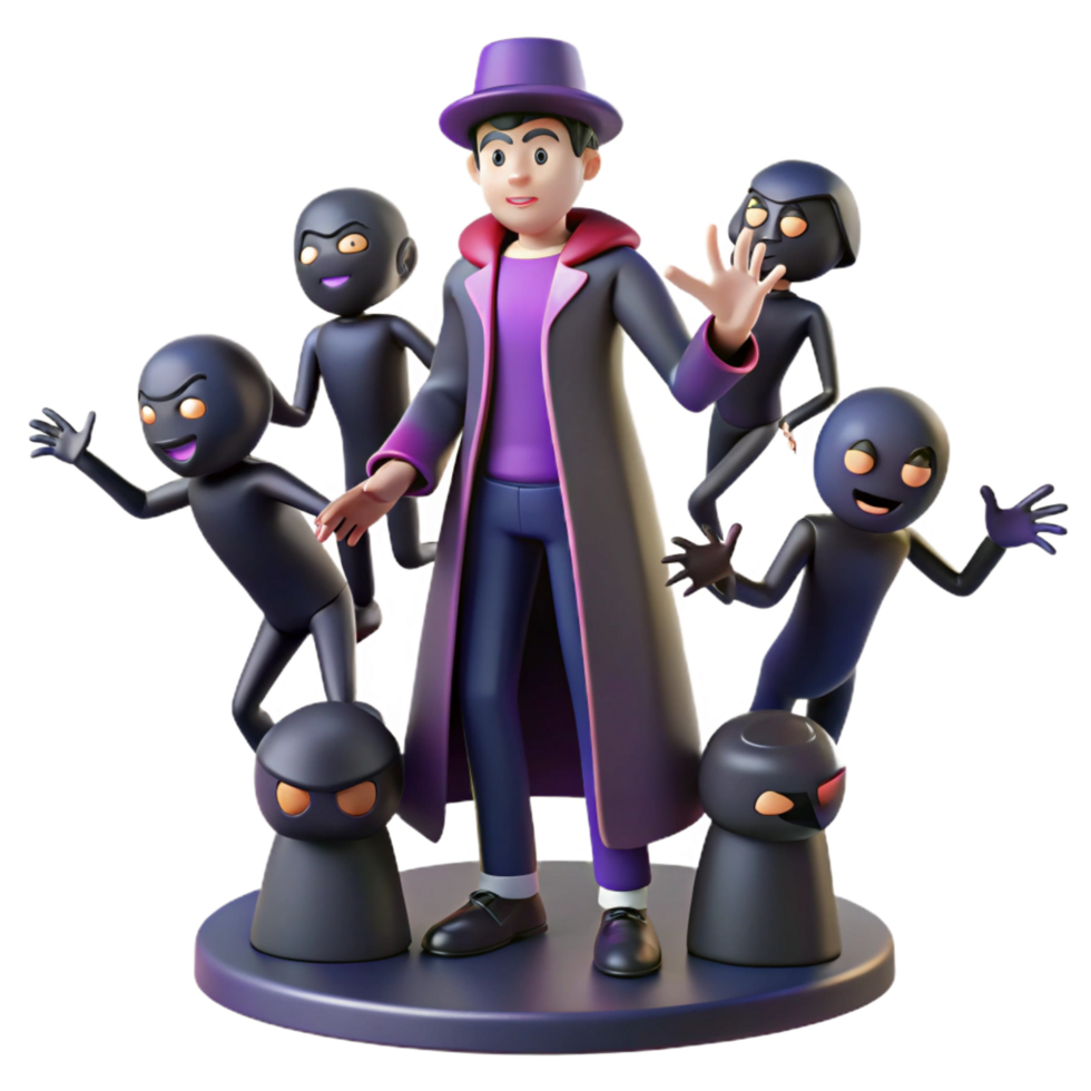 elegant creative 3D Illustration Mysterious Magician with Shadowy Figures high resolution png