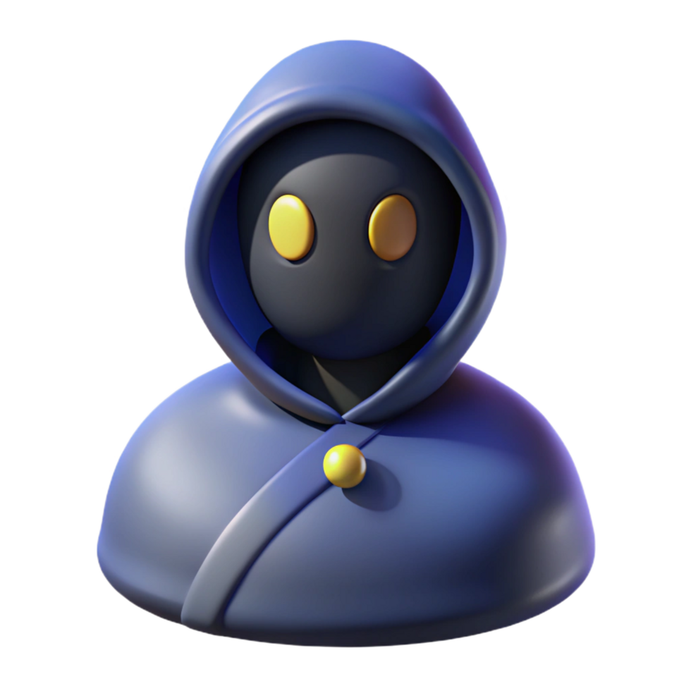 vibrant contemporary 3D Render Mysterious Hooded Figure high resolution png