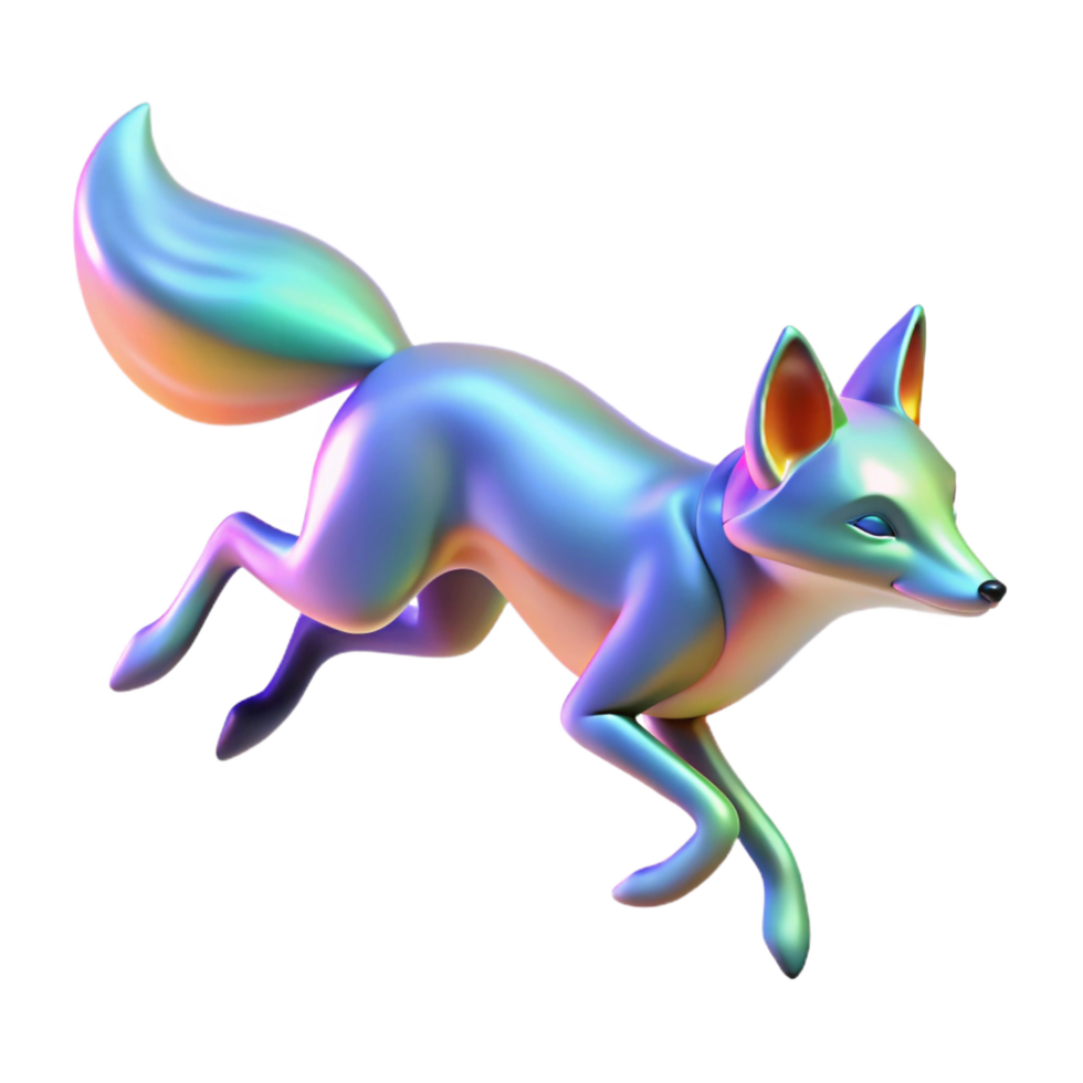 impressive vintage Iridescent Fox 3D Render high quality png