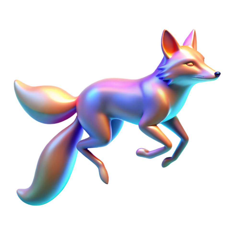 vibrant classic Iridescent Fox 3D Render authentic png