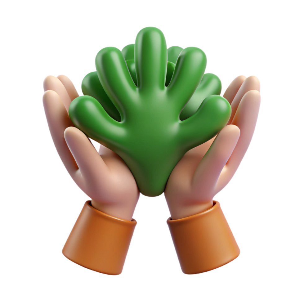 impressive artistic 3D Render Caring Hands Holding Green Plant detailed png