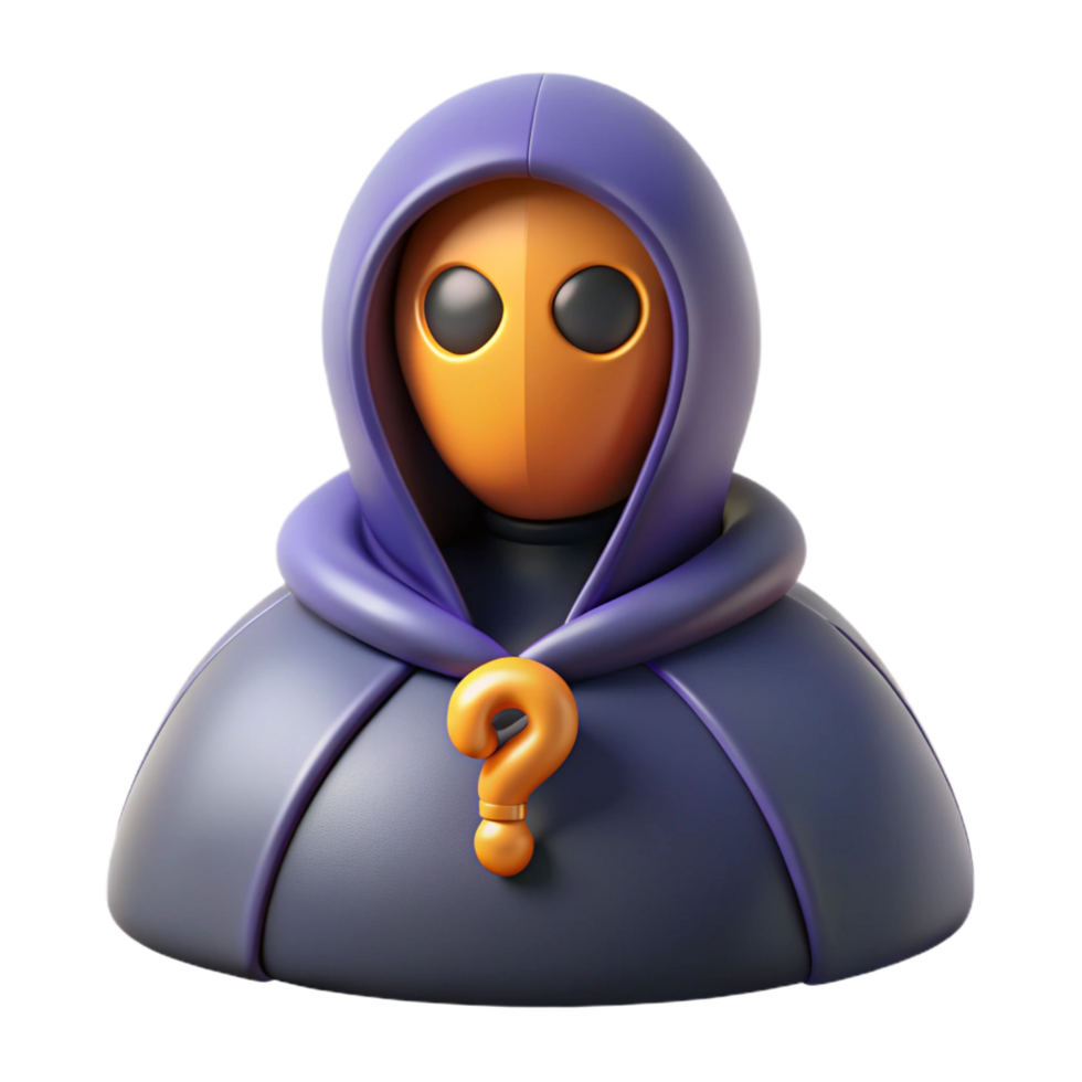 impressive abstract 3D Render Mysterious Figure with Question Mark 4K png