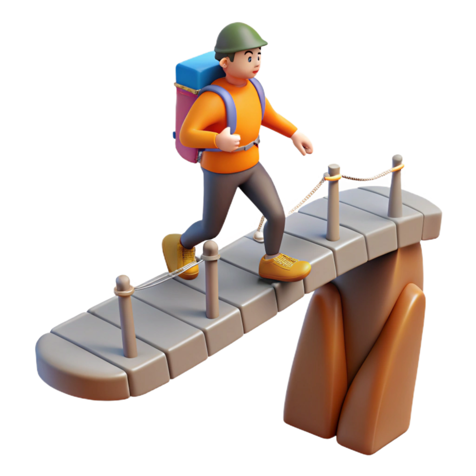 stunning artistic 3D Illustration Hiker on a Mountain Bridge original png